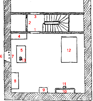 Het plan van de eerste verdieping van de pastorij van Coustaussa