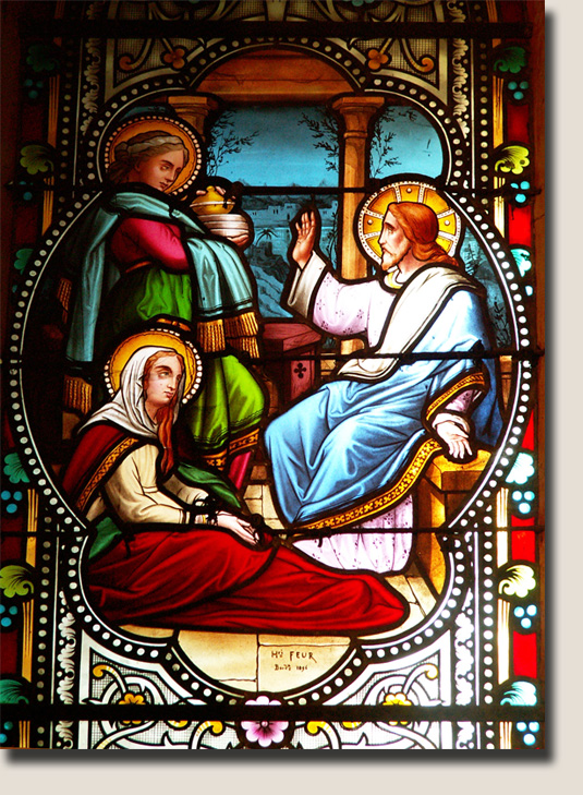 Het glasraam Maria, Martha en Jezus te Bethanië