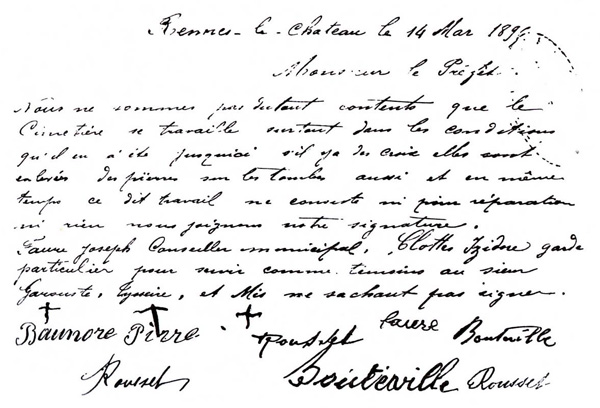 De tweede klachtbrief tegen Saunière, gedateerd 14 maart 1895.