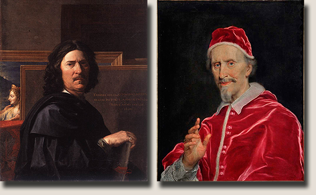 The French painter Nicolas Poussin and the Italian cardinal Giulio Rospigliosi. Rospigliosi was Poussin's patron for both paintings.
